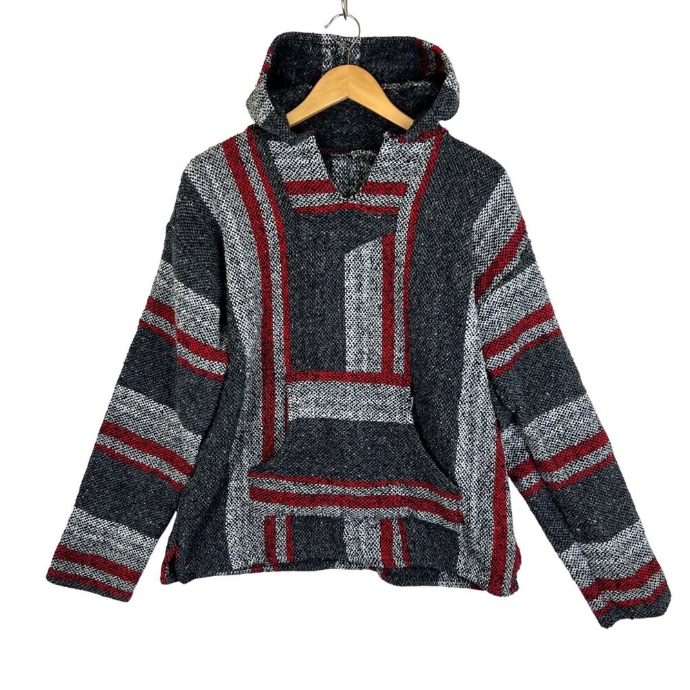 Baja Hoodie Unisex Casual Pullover Style With Kangaroo Pocket Gray/Black/Red Str